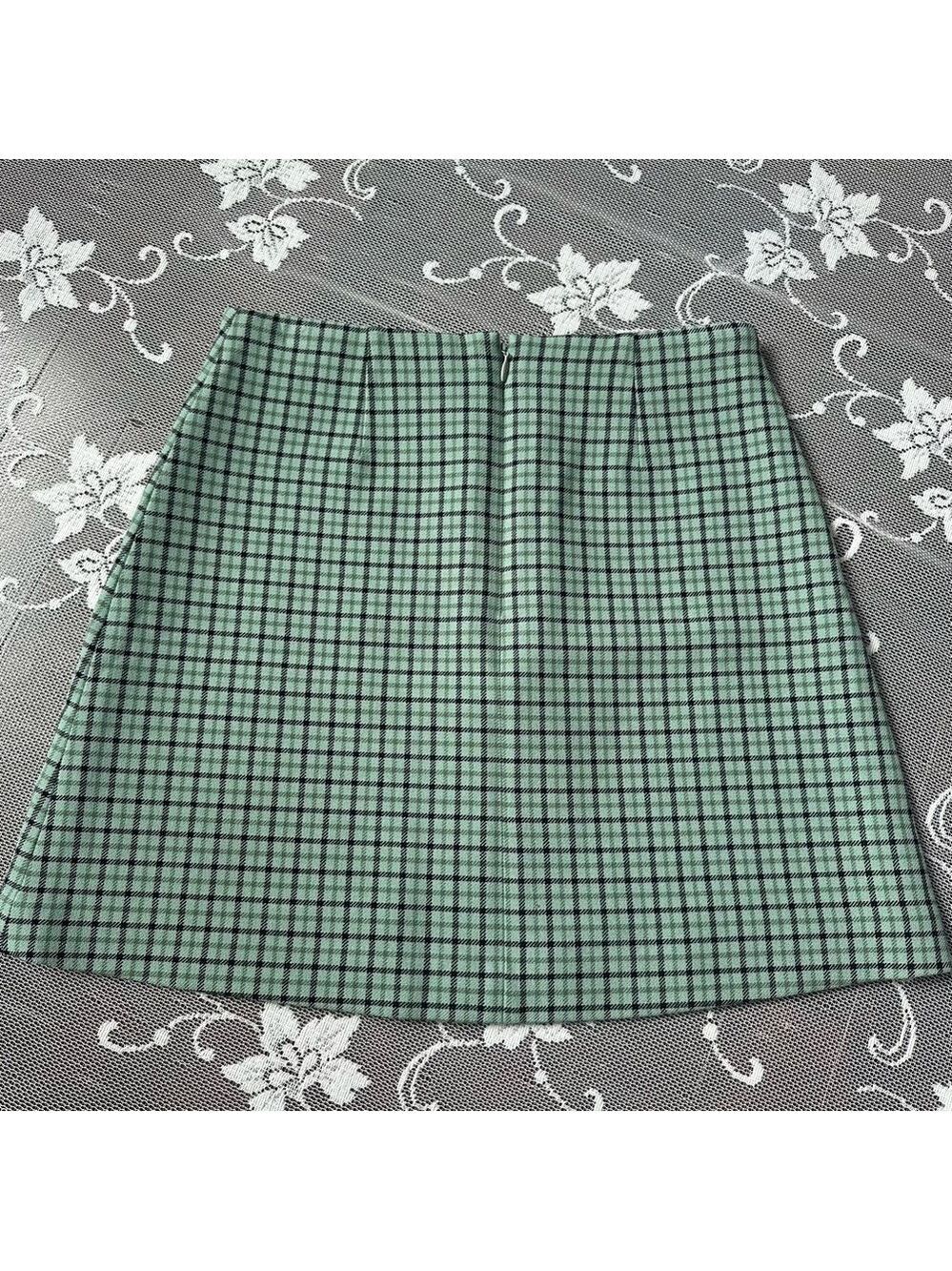 Aritzia Wilfred Check Mini Skirt Green Sz 0 - Picture 3 of 8